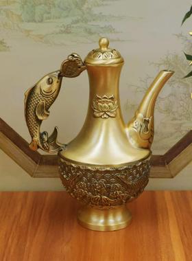 家用老式铜酒壶黄铜酒杯套装手工黄铜制品清酒水酒器烫茶壶新款