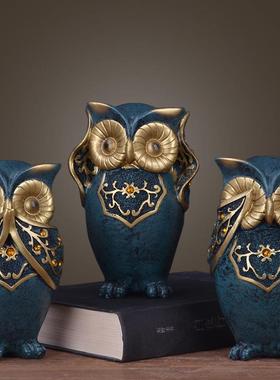 美式猫头鹰小摆件家居装饰品创意可爱客厅个性酒柜陶瓷工艺品摆设