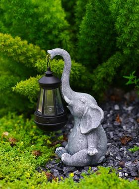 花园动物摆件大象高级感太阳能灯户外庭院阳台氛围灯院子装饰摆件