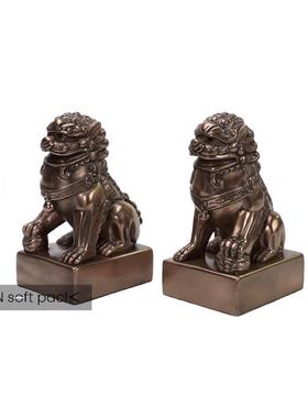 新中式透明金箔狮子摆件样板间书房玄关博古架桌面动物书挡装饰品