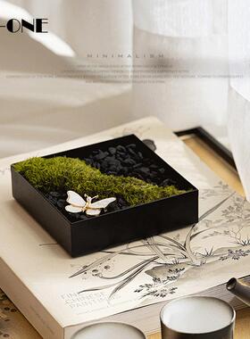 高级感新中式侘寂风仿真花艺干花绿植酒店洽谈桌现代装饰