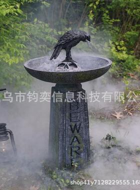 新品独树脂工艺品桌面摆件乌鸦抓骷颅寻食园艺装饰