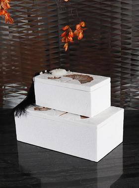 现代新中式砂岩杏叶首饰盒家居摆件客厅卧室饰品软装饰品酒店摆设