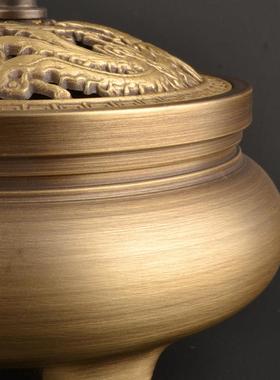 纯铜三足檀香炉家用室内供奉香薰炉茶道禅意供奉净化空气摆件