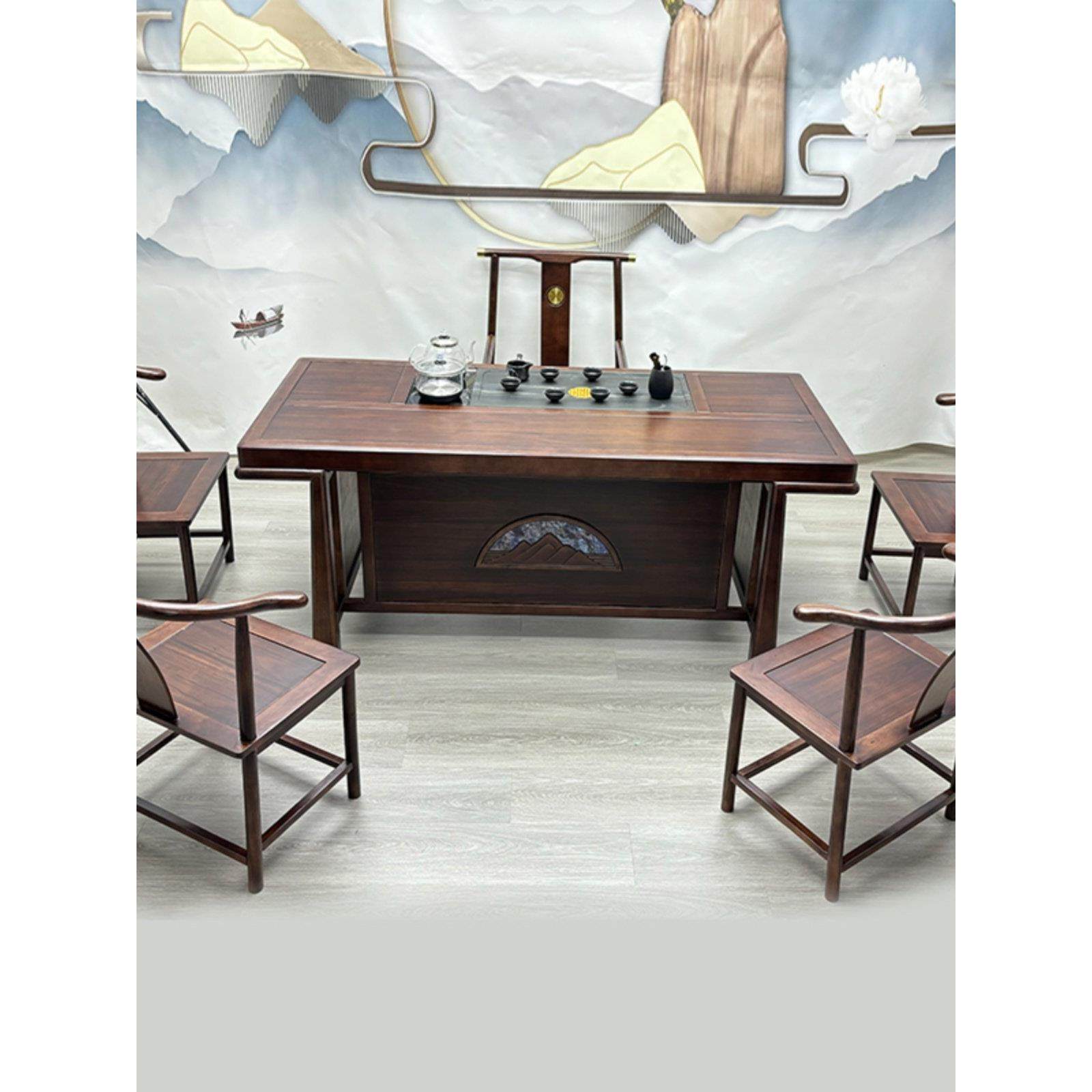 乌金木工艺茶桌椅组合1.28/1.4/1.8/2/2.2米居家办公泡茶台电脑桌,淘宝优惠券,粉丝福利购,淘宝优惠卷