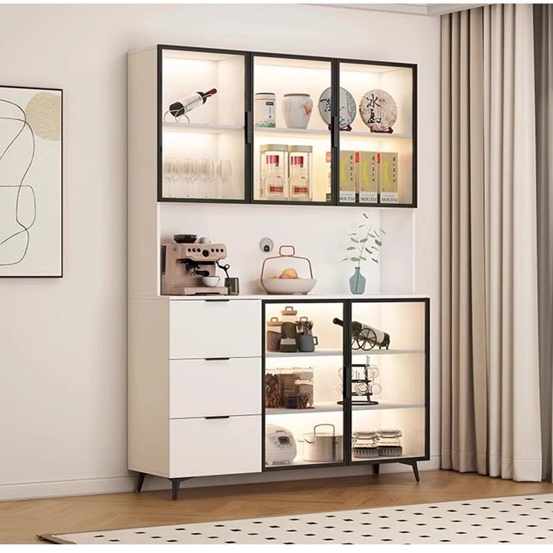 厨房铝合金餐边柜餐厅橱柜置物收纳柜一体茶水吧台桌家用靠墙酒柜 - 图1