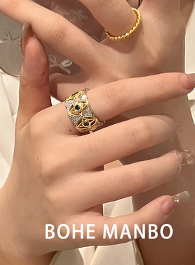 宫廷风绿锆石菱形镂空开口戒指