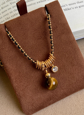 美拉德黑金虎眼石葫芦项链女秋冬