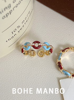 复古滴釉甜甜圈戒指轻奢闪钻指环