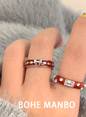 秋冬氛围感安可拉红色滴釉开口戒