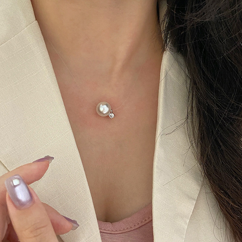 人鱼之泪施家珍珠锆石吊坠鱼线项链女简约设计感闪钻日常通勤项饰,淘宝优惠券,粉丝福利购,淘宝优惠卷