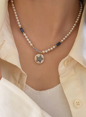 天然贝壳吊坠施家珠天然石项链女