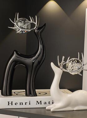 家居客厅水晶球麋鹿玄关酒柜电视柜装饰摆饰轻奢高档乔迁新居礼物