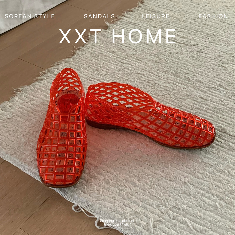细细条果冻鞋女夏季简约百搭防滑创意镂空网格水晶凉鞋包头洞洞鞋,淘宝优惠券,粉丝福利购,淘宝优惠卷