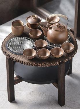 野炊露营烧烤围炉煮茶烤火复古围炉桌阳台户外双炉小围桌茶具套装