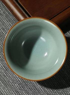 冠玉堂汝窑茶杯主人杯个人专用冰裂开片可养品茗杯中式高档单杯子