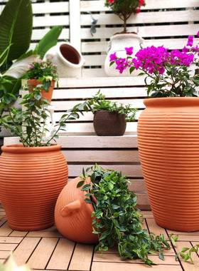红陶花盆组合户外园林景观陶罐粗陶盆花卉绿植庭院摆件