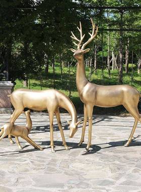 仿铜玻璃钢鹿户外抽象雕塑园林景观公园广场大型落地装饰动物摆件
