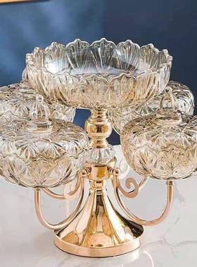 多用途水果盘家用现代创意茶几轻奢风水晶多层分格玻璃盘欧式奢华