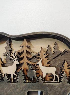 2022新款圣诞节木质工艺品创意北美森林动物家居装饰麋鹿棕熊摆件