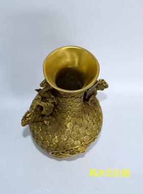纯铜龙凤花瓶黄铜鸟语花香瓶家居客厅装饰摆件礼品工艺品中式