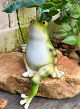 创意蛙撑伞饰品户外花园庭院鱼缸布局装饰阳台工艺品桌面饰品