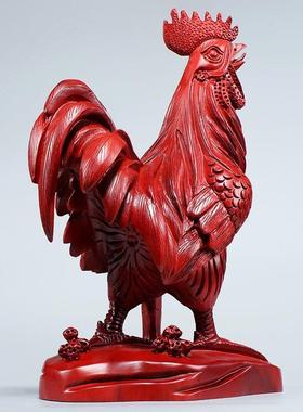 红花梨木雕金鸡摆件实木制十二生肖大公鸡工艺礼品摆饰纯木质雄鸡