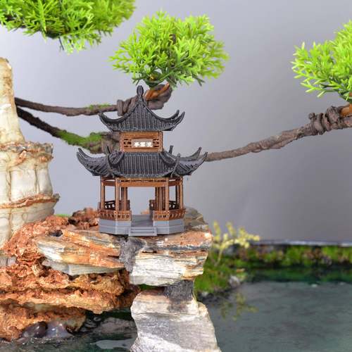 凉亭亭子摆件中式古建筑模型3D打印国风微景观假山盆景装饰新款 - 图3