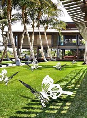 不锈钢仿真蝴蝶摆件户外定制草坪昆虫动物雕塑花园装饰园林景观美