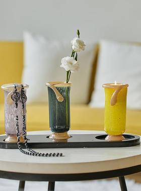 中古风轻奢餐桌双色拼接直筒迷你花瓶软装居家台面香薰烛台摆件