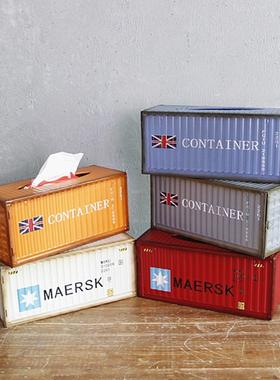 复古工业风集装箱纸巾盒家居客厅铁艺创意桌面装饰餐厅纸抽盒摆设