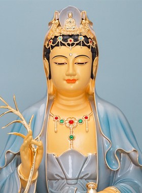 速发一心铜 1英寸纯鎏斋金彩绘观世音菩萨佛像南普陀山海观音娘娘