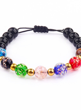 2025夜光璀璨女士金色琉璃编织手链黑曜石隔珠送礼佳选夜光闪耀