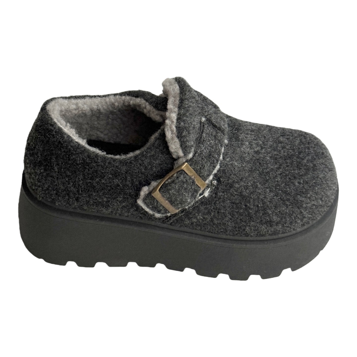 DCYI灰色增高厚底加绒勃肯鞋女秋冬小个子复古毛呢乐福鞋保暖棉鞋,淘宝优惠券,粉丝福利购,淘宝优惠卷