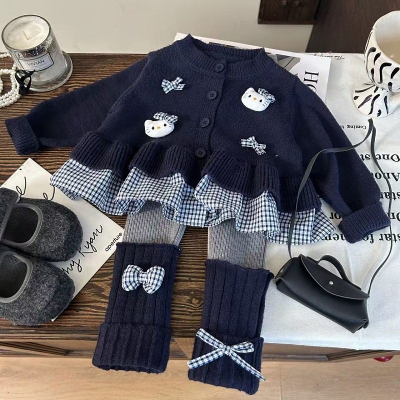 女宝宝春秋季套装儿童纯棉针织开衫拼接打底裤两件套2025女童毛衣,淘宝优惠券,粉丝福利购,淘宝优惠卷