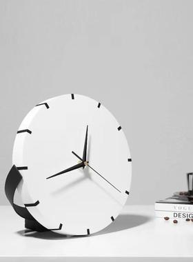 北欧金属黑白拼接表摆件样板房售楼部卧室客厅桌面玄关软装饰品