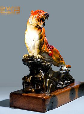 铜金岁月虎啸山河老虎铜摆件工艺品客厅装饰公司办公室彩铜器摆件