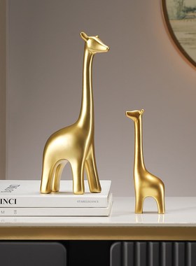 速发办装式家居客厅金色子母鹿摆件新公室客厅酒柜电视柜中饰招财