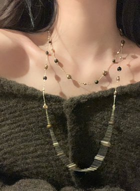 【我的脸很圆】美拉德系虎眼石串珠毛衣链高级感秋冬复古锁骨链女