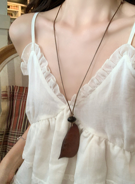 【我的脸很圆】禅意木质吊坠项链小众设计几何木头毛衣链配饰女生