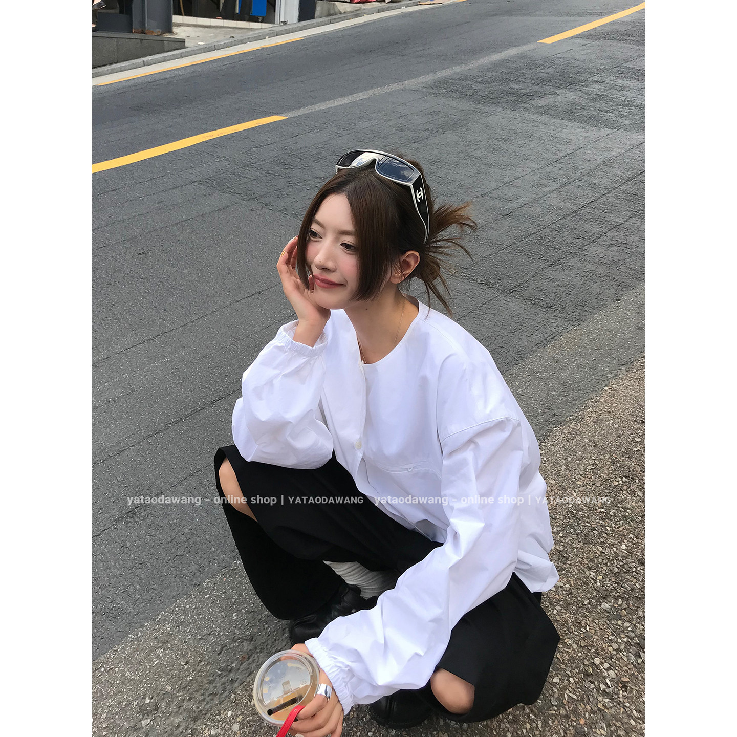 牙套大汪 【汪仔雪包】扑面而来优雅高智女性*设计圆领衬衫