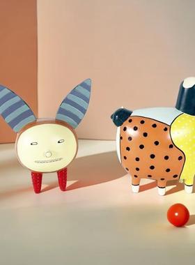 现代极简抽象彩色波点猫咪摆件样板间客厅电视柜软装饰品彩色猫