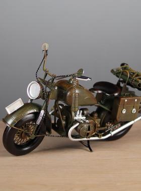 仿真复古二战美式摩托车模型金属手工机车酒吧橱窗陈列装饰品摆件