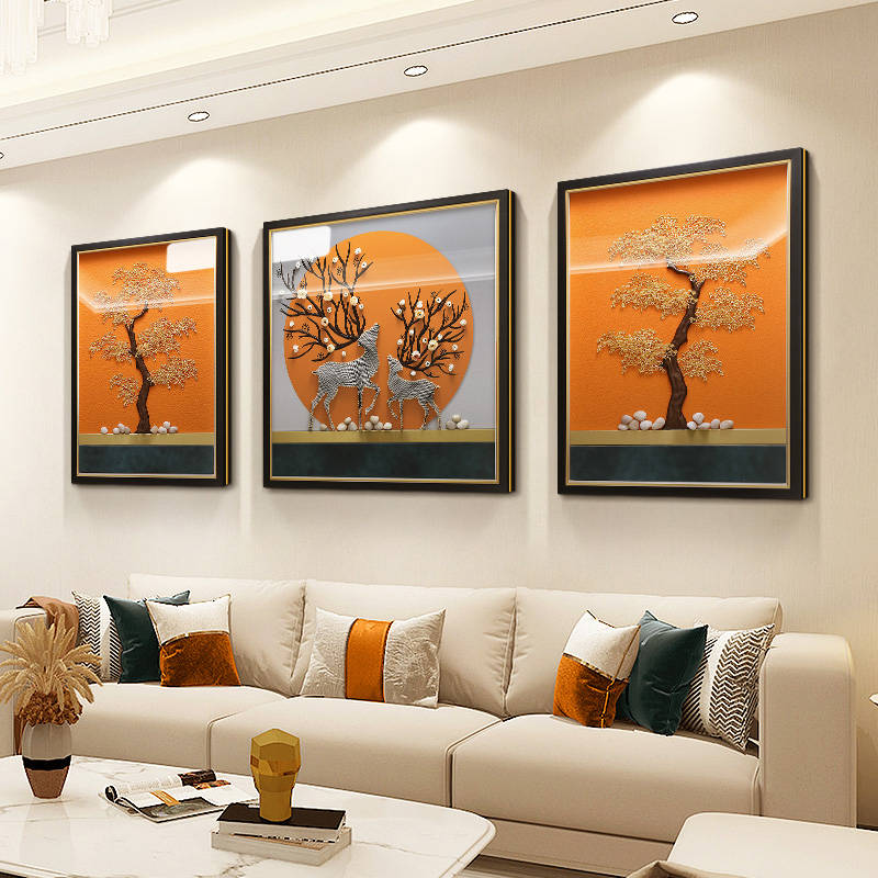 沙发背景墙装饰画5d立体客厅挂画现代轻奢三联壁画高档大气实物画