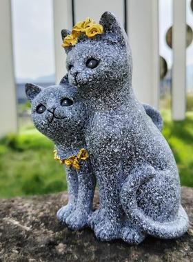 大理石色摆件情侣猫家居玄柜户外园艺装饰情人节树脂工艺摆件