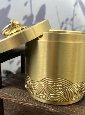 黄铜车载烟灰缸桌面办公室摆件祥云带盖烟灰缸中式铜摆件