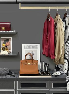 北欧样板房女士衣柜组合套装饰品摆件软装托盘酒红色样板间衣帽间