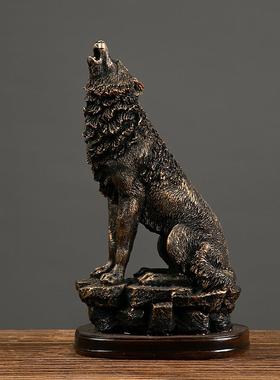 美式吼叫狼动物摆件写实创意园林户外庭院静态树脂狼酒柜装饰品