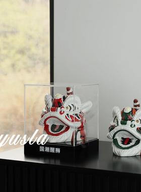 新中式树脂手绘醒狮子头软装饰品电视柜子办公室样板间摆件工艺品