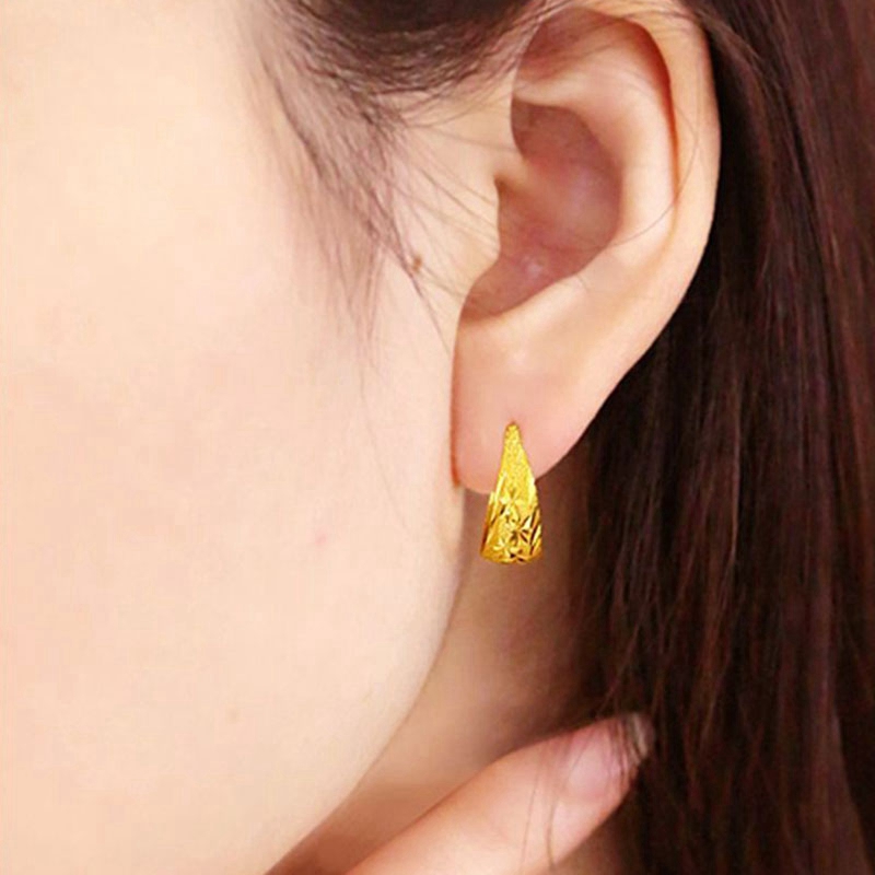 经典沙金耳环女仿真合金满天星老人耳饰复古老太太耳圈送妈妈礼物 - 图1